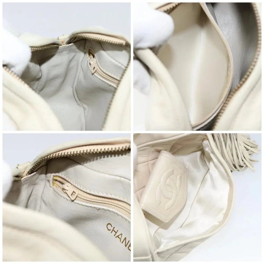 CHANEL Matelasse Chain Shoulder Bag Lamb Skin Beige Gold CC Auth BA8033 - Picture 15 of 16
